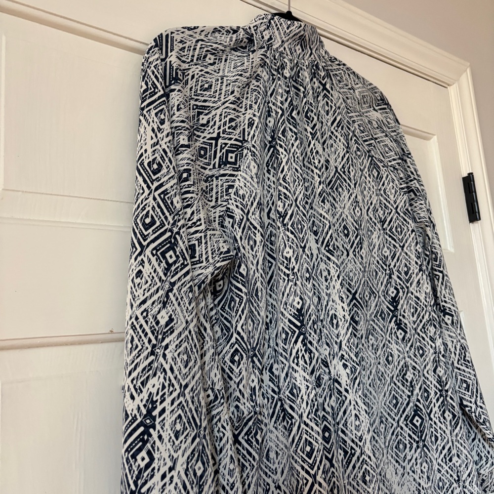 Carin Wester Geometric Print Flowy Dress Size 36 Quarter Zip Drawstring Waist - Picture 11 of 13